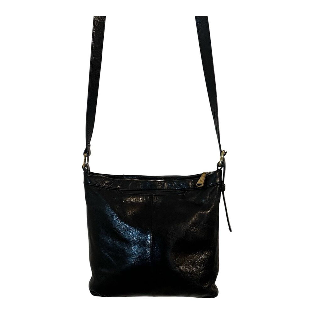 HOBO Black Leather Crossbody Bag Adjustable Strap Zip Top Organizer Purse - Picture 2 of 12